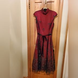 NWT Adrianna Papell Boutique  Dress, Red with Black Tulle Overlay - Size 16